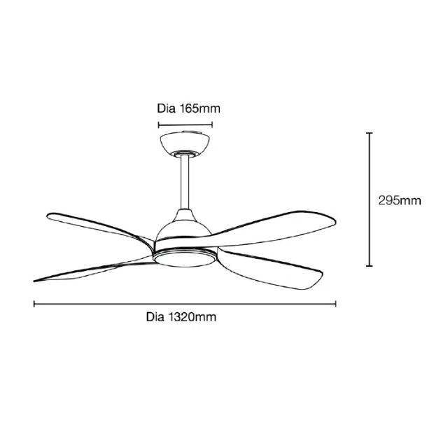 Line Drawing Martec Hampton DC 1320mm Ceiling Fan Matt Black MHDC134M - The Blue Space