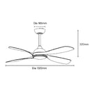 Line Drawing Martec Hampton DC 1320mm Ceiling Fan with LED Light Matt Black MHDC1343M - The Blue Space