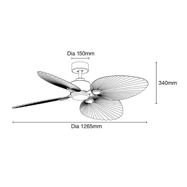 Line Drawing Martec Kingston DC 1260mm WIFI Remote Control Ceiling Fan Matt White MKDC124W - The Blue Space