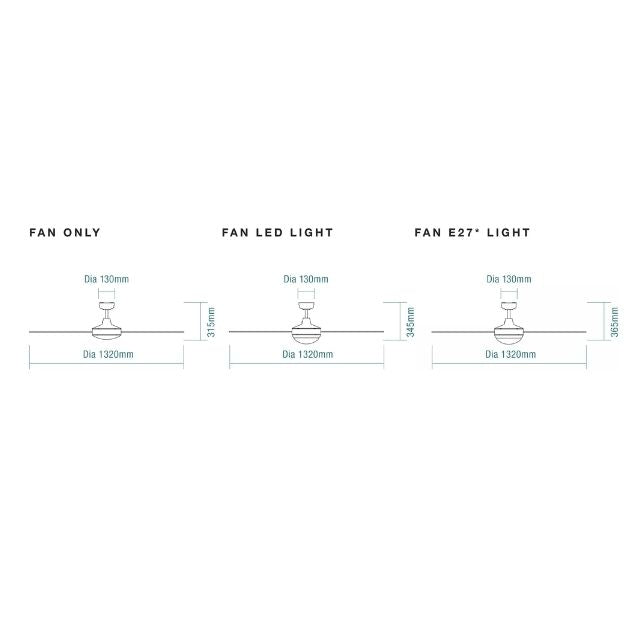 Line Drawing Martec Lifestyle 1320mm 4 Blade Ceiling Fan Brushed Aluminium DLS134B - The Blue Space