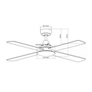 Line Drawing Martec Link 1220mm 4 Blade Ceiling Fan Matt Black FSL124M - The Blue Space