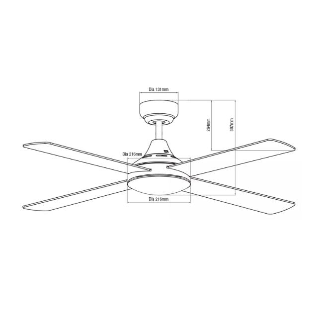 Line Drawing Martec Link 1220mm 4 Blade Ceiling Fan Matt Black FSL124M - The Blue Space