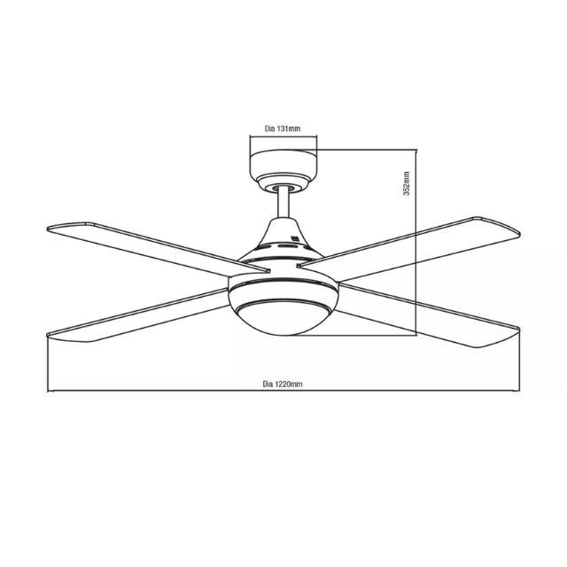 Line Drawing Martec Link 1220mm 4 Blade Ceiling Fan with 15w LED  Light Matt Black FSL1243M - The Blue Space