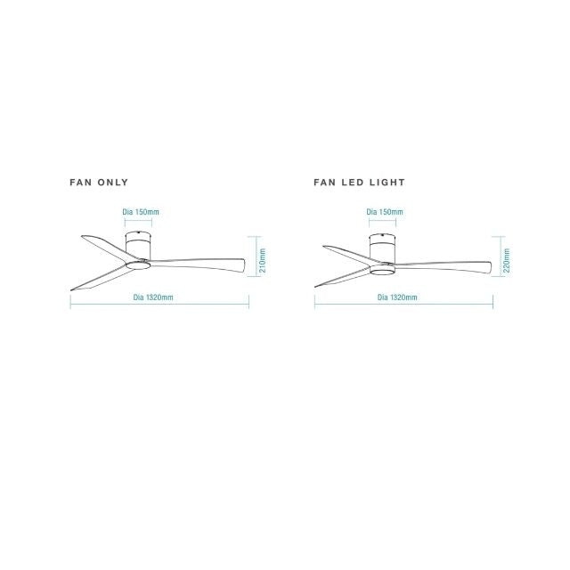 Line Drawing Martec Metro DC 1320mm Hugger Ceiling Fan Matt Black MDCM133M - The Blue Space