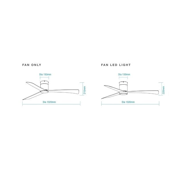 Line Drawing Martec Metro DC 1320mm Hugger Ceiling Fan with LED Light White/Oak MDCM1333WO - The Blue Space