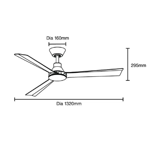 Line Drawing Martec Riviera DC 1320mm Ceiling Fan Matt White MRDC133W - The Blue Space