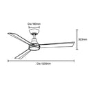 Line Drawing Martec Riviera DC 1320mm Ceiling Fan with LED Light Matt White MRDC1333W - The Blue Space