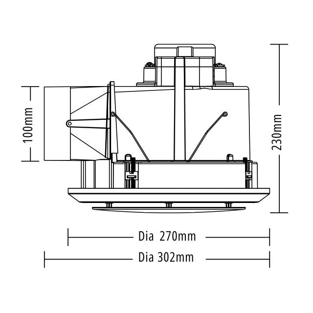 Line Drawing Martec Saturn Round 270mm Exhaust Fan White MXFSR20W - The Blue Space