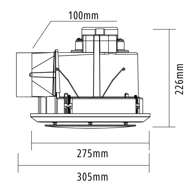 Line Drawing Martec Saturn Round 275mm Exhaust Fan White with LED Light MXFSLR20W - The Blue Space