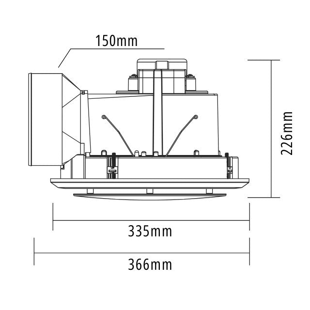 Line Drawing Martec Saturn Round 335mm Exhaust Fan White with LED Light MXFSLR25W - The Blue Space