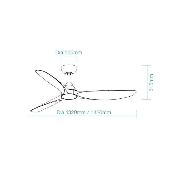 Line Drawing Martec Seaforth DC 1320mm Ceiling Fan Matt Black MDCS133M - The Blue Space