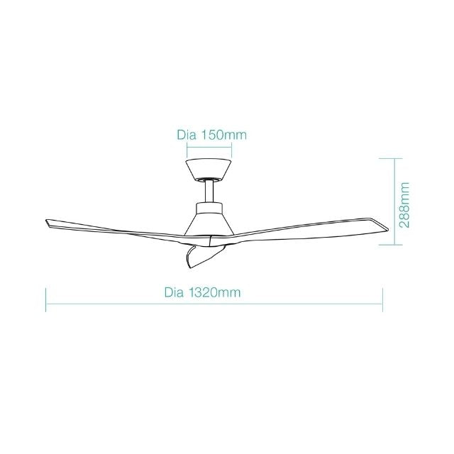 Line Drawing Martec Triumph DC 1320mm Ceiling Fan Matt White MDCT133W - The Blue Space