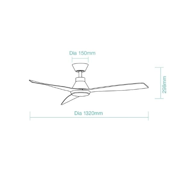 Line Drawing Martec Triumph DC 1320mm Ceiling Fan with LED Light Matt White MDCT1333W - The Blue Space