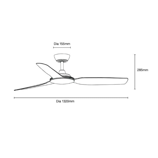 Line Drawing Martec Viper DC 3 1220mm Ceiling Fan Matt Black MVDC123M - The Blue Space