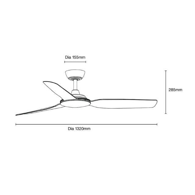 Line Drawing Martec Viper DC 3 1320mm Ceiling Fan Matt Black MVDC133M - The Blue Space