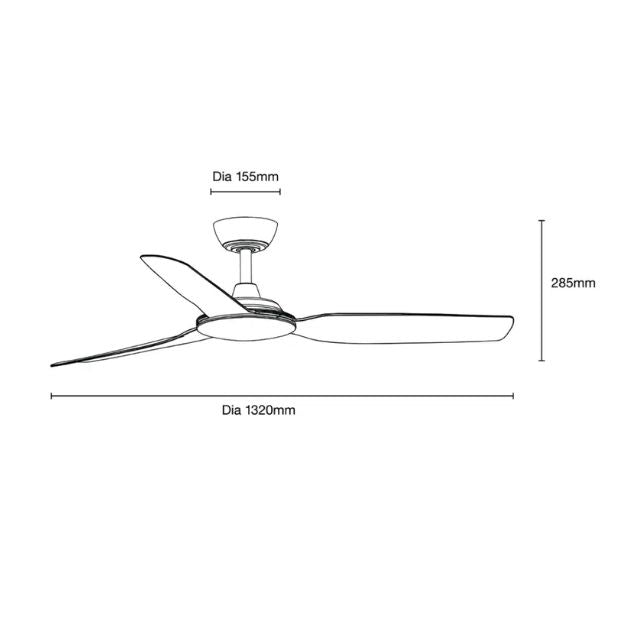 Line Drawing Martec Viper DC 3 1320mm Ceiling Fan Matt White MVDC133W - The Blue Space