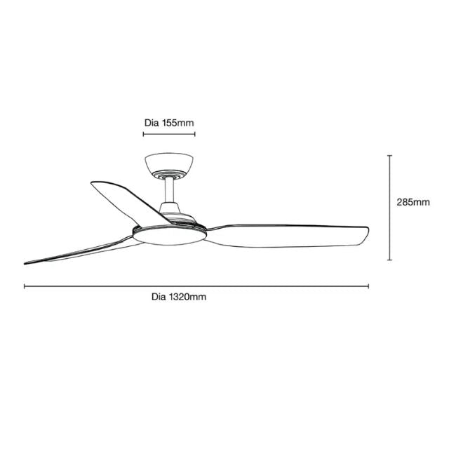 Line Drawing Martec Viper DC 4 1220mm Ceiling Fan Matt White MVDC124W - The Blue Space