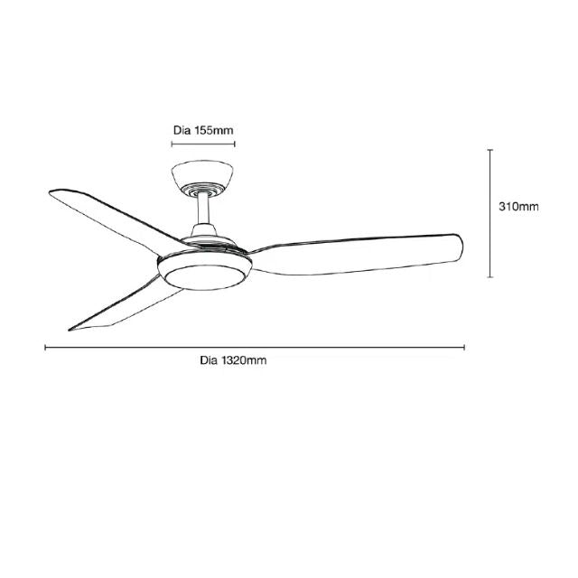 Line Drawing Martec Viper DC 4 1220mm Ceiling Fan with LED Light Matt Black MVDC1243M - The Blue Space