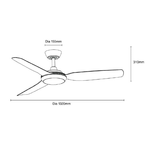 Line Drawing Martec Viper DC 4 1220mm Ceiling Fan with LED Light Matt White MVDC1243W - The Blue Space