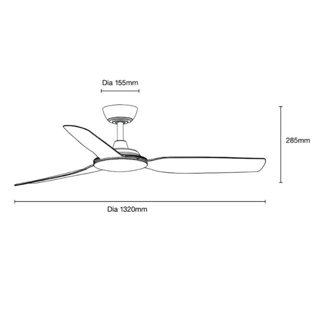 Line Drawing Martec Viper DC 4 1320mm Ceiling Fan Matt Black MVDC134M - The Blue Space