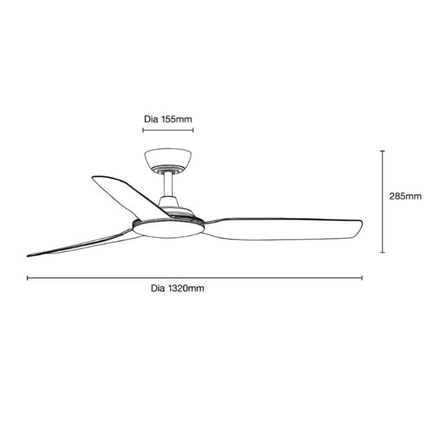 Line Drawing Martec Viper DC 4 1320mm Ceiling Fan Matt White MVDC134W - The Blue Space