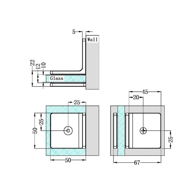 Technical Drawing Nero 90 Degree Glass to Wall Bracket Brushed Bronze NRSH204ABZ - The Blue Space