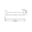 Technical Drawing Nero Bianca Double Towel Rail 600mm Brushed Bronze NR9024DBZ - The Blue Space