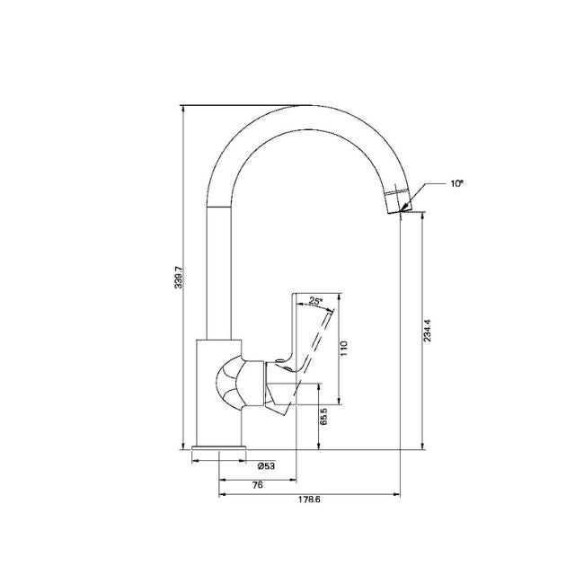 Technical Drawing Nero Bianca Kitchen Mixer Gooseneck Spout Brushed Bronze NR321506BZ - The Blue Space