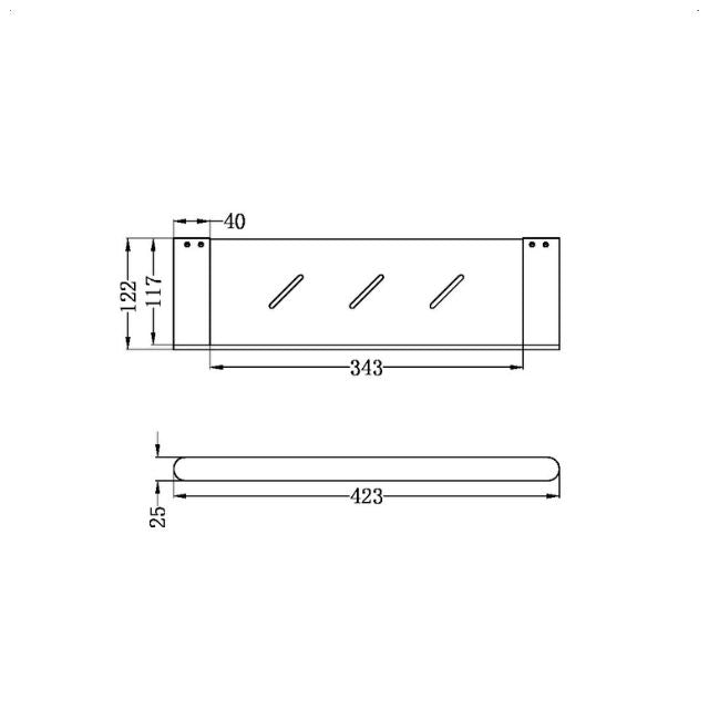 Technical Drawing Nero Bianca Metal Shower Shelf Brushed Bronze NR9087ABZ - The Blue Space