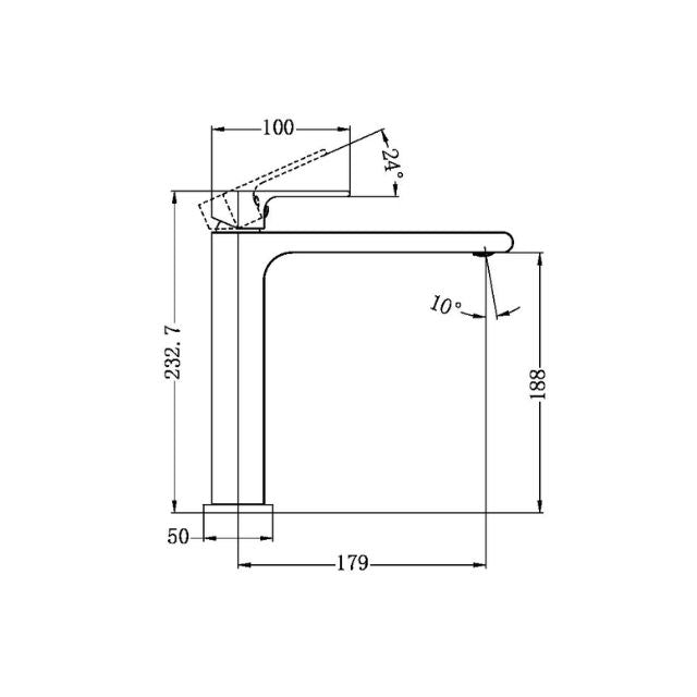 Technical Drawing Nero Bianca Mid Tall Basin Mixer Brushed Bronze NR321501DBZ - The Blue Space