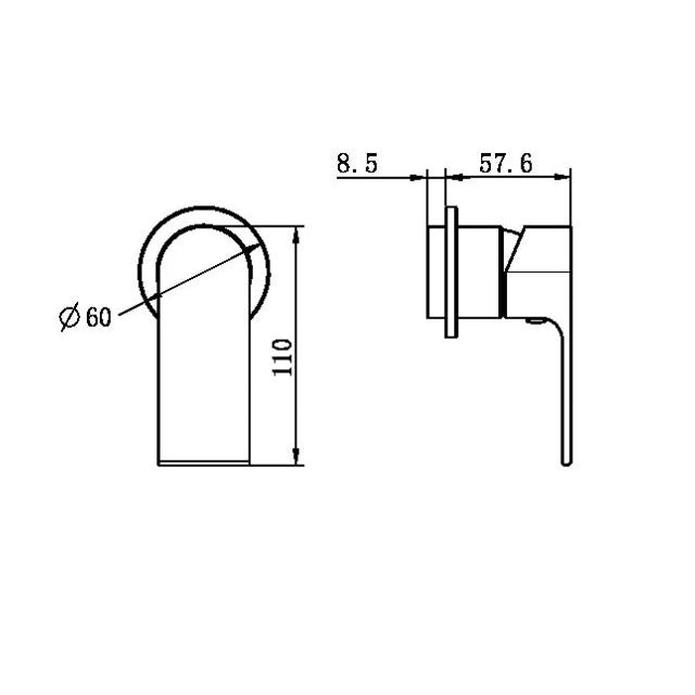 Technical Drawing Nero Bianca Shower Mixer 60mm Plate Trim Kits Only Brushed Bronze NR321511HTBZ - The Blue Space