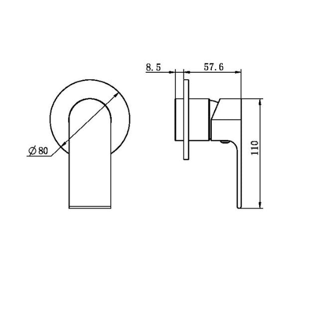 Technical Drawing Nero Bianca Shower Mixer 80mm Plate Trim Kits Only Brushed Bronze NR321511DTBZ - The Blue Space