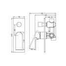 Technical Drawing Nero Bianca Shower Mixer With Divertor Brushed Bronze NR321511ABZ - The Blue Space