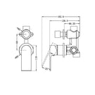 Technical Drawing Nero Bianca Shower Mixer With Divertor Separate Back Plate Brushed Bronze NR321511GBZ - The Blue Space