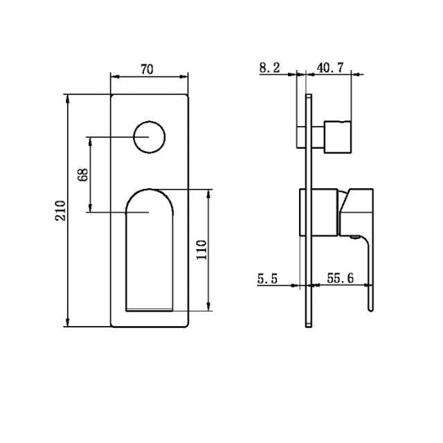 Technical Drawing Nero Bianca Shower Mixer With Divertor Trim Kits Only Brushed Bronze NR321511ATBZ - The Blue Space