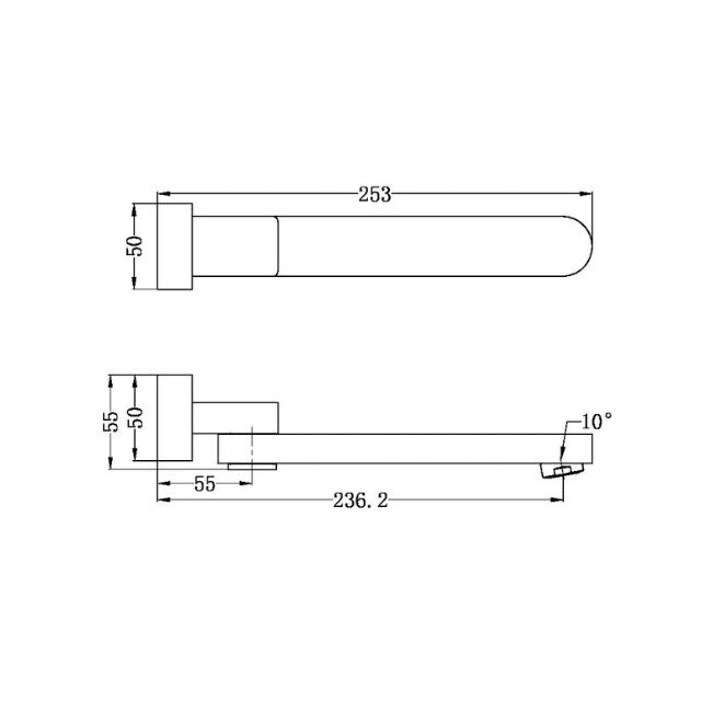 Technical Drawing Nero Bianca Swivel Bath Spout Only Brushed Bronze NR207BZ - The Blue Space