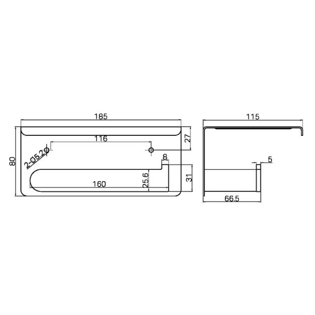 Technical Drawing Nero Bianca Toilet Roll Holder With Phone Holder Brushed Bronze NR9086ABZ - The Blue Space