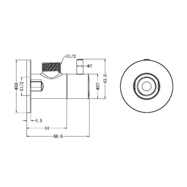 Technical Drawing Nero Mini Cistern Stop Brushed Bronze NR262109EBZ - The Blue Space