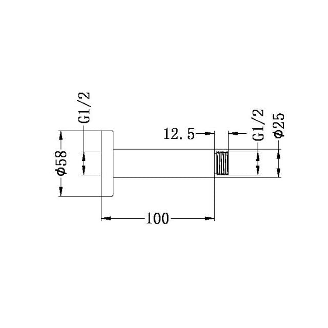 Technical Drawing Nero Round Ceiling Arm 100mm Length Brushed Bronze NR503100BZ - The Blue Space