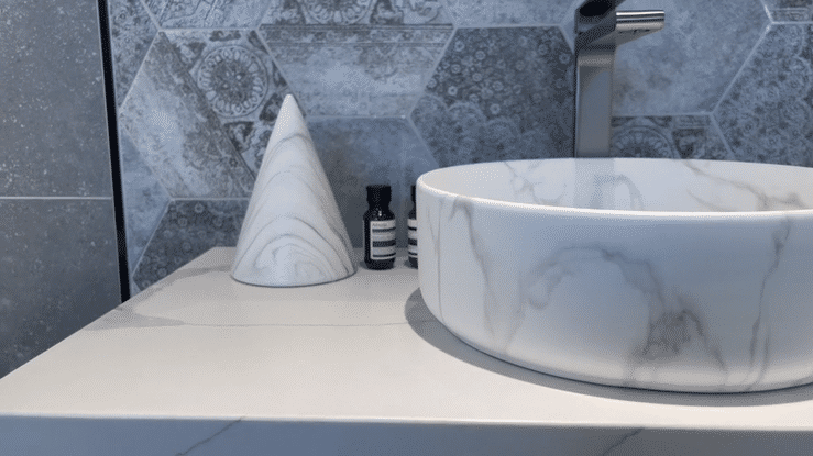 Otti Radius 360mm Round Above Counter Basin - Carrara Matte Marble Look