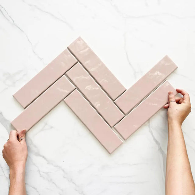 Pastel Pink Bella Subway Tile Gloss 65 x 265 x 6mm Ceramic  | The Blue Space