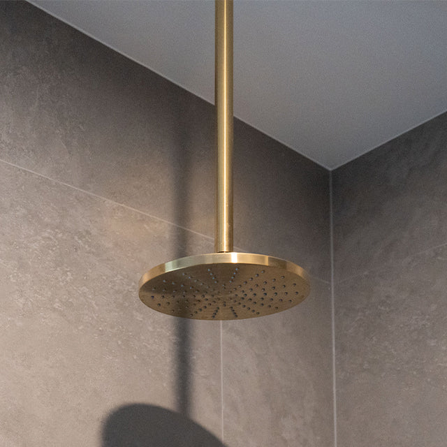 Image includes Phoenix Vivid Ceiling Arm Only 450mm Brushed Gold, Phoenix Vivid Shower Rose 230mm Round - Brushed Gold