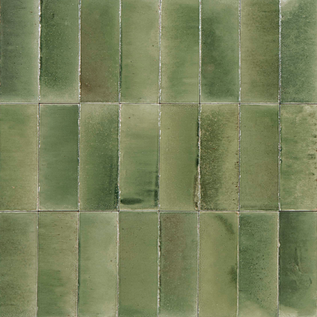 Sicily Giada Green Gloss Bejmat Cushioned Edge Porcelain Tile 50x150mm  | The Blue Space