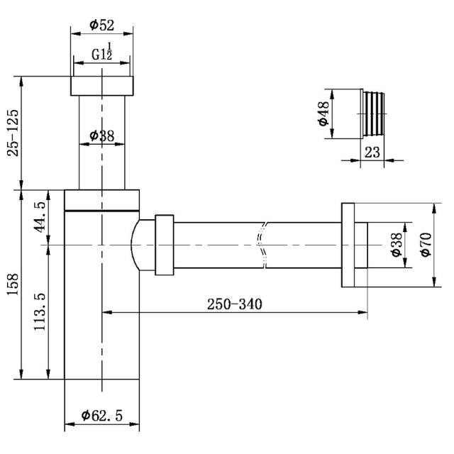 Technical Drawing Nero 40mm Round Bottle Trap Brushed Bronze NRA186wBZ - The Blue Space