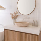 ADP Harper 1135 Centre Bowl Vanity, Wall Hung Prime Oak, Arctic White Durasein benchtop & splash