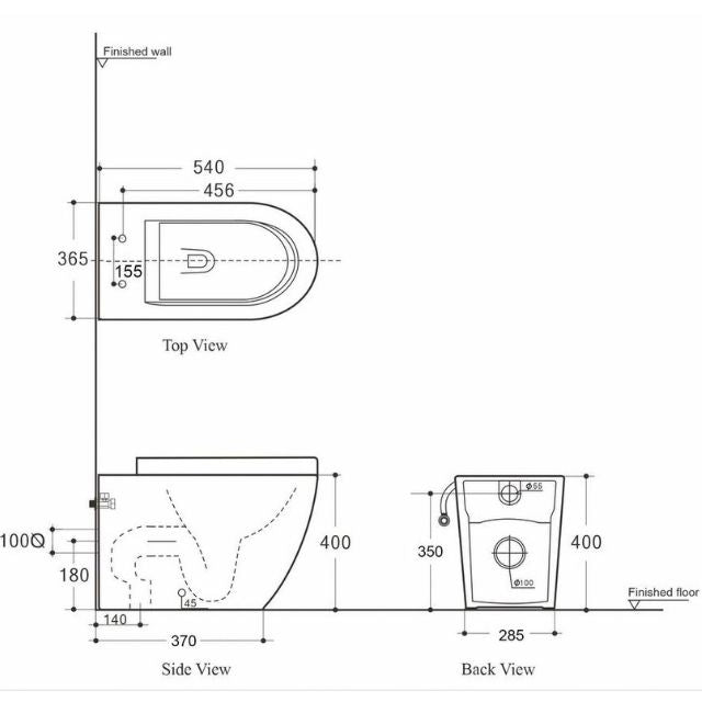 Technical Drawing BelBagno Alexander-R Rimless Nano Concealed Suite with Geberit Cistern BB0252R-BTW-GEB - The Blue Space