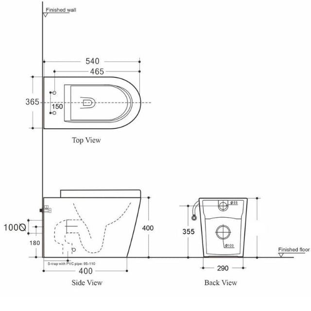 Technical Drawing BelBagno Flay-R Rimless Nano Concealed Suite with Geberit Cistern BB002CH-GEB - The Blue Space