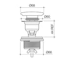 Technical Drawing Caroma Basin Dome Pop Up Plug and Waste - Brushed Bronze 687330BBZ - The Blue Space