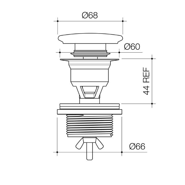 Technical Drawing Caroma Basin Dome Pop Up Plug and Waste - Brushed Bronze 687330BBZ - The Blue Space