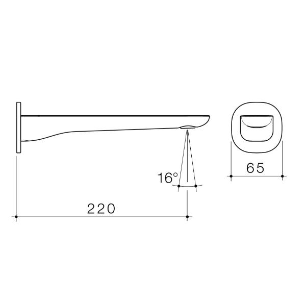 Technical Drawing Caroma Contura II 220mm Basin/Bath Outlet - Brushed Brass 849060BB6AF